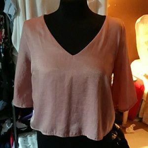 Mauve pink back lace tie crop blouse